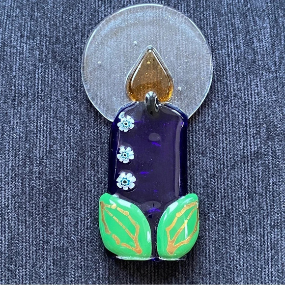 Fused Glass Murano? Candle Christmas Window Holiday Decoration - Picture 1 of 14